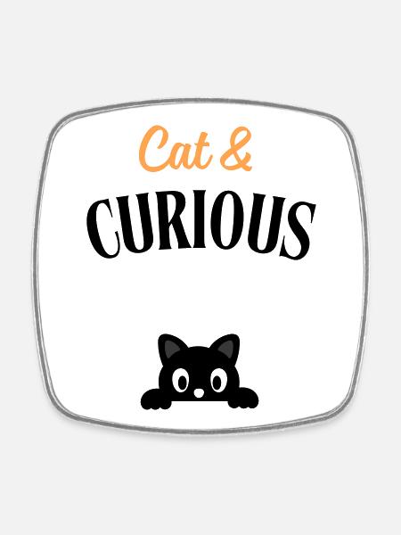 Cat and curious - Square fridge magnet - white