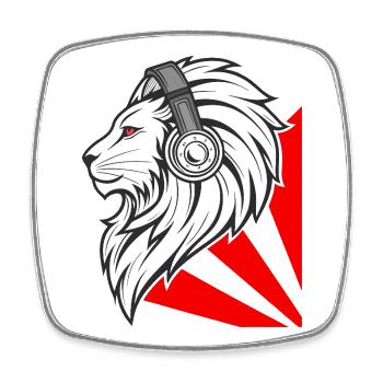 Stylish lion with headphones - Square fridge magnet - white - Front