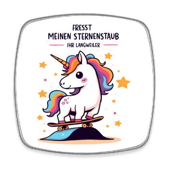 Planche à roulettes Licorne - Magnet carré - blanc - Devant