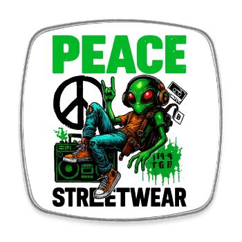 Alien with Peace Boombox - Square fridge magnet - white - Front