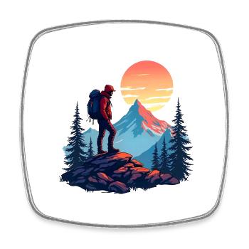 Hiker Mountains Sunset - Square fridge magnet - white - Front