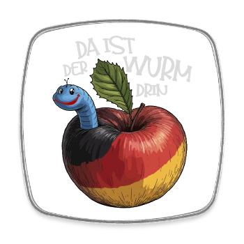 Wurm im Apfel mit Spruch - Viereckiger Kühlschrankmagnet - Weiß - Vorne
