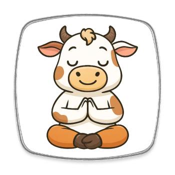 Mignon Vache Bull Yoga Méditation Relax Chibi - Magnet carré - blanc - Devant