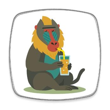 mandrill coloré dégustant un verre de jus de manière détendue - Magnet carré - blanc - Devant