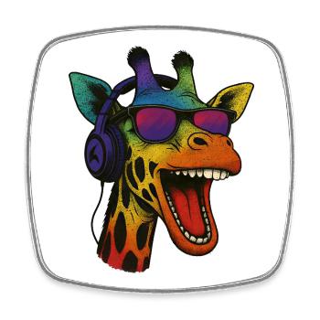 Girafe cool avec des lunettes de soleil et des écouteurs des années 90 - Magnet carré - blanc - Devant