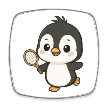Cute Penguin Tennis Player Cartoon Chibi Sport - Square fridge magnet - white - Front