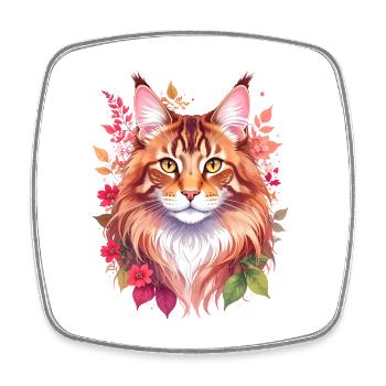 Maine Coon Cat Portrait - Square fridge magnet - white - Front