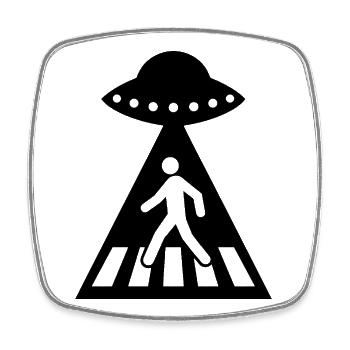 Lustiges UFO Strichmännchen Alien Begegnung  - Viereckiger Kühlschrankmagnet - Weiß - Vorne