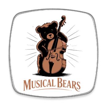 Musical bear on the double bass - Square fridge magnet - white - Front