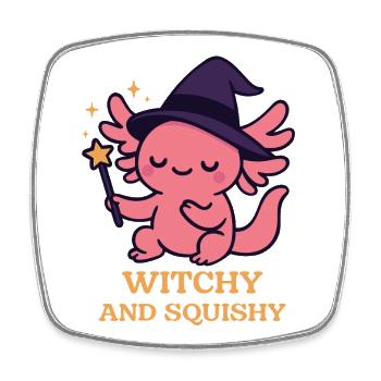 Witchy Axolotl - Cute Witch Motif - Square fridge magnet - white - Front