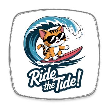 Surfing Kitty – 🏄‍♂️🐱 - Square fridge magnet - white - Front