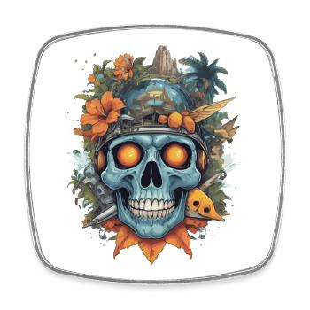 Futuristic skull with nature motifs - Square fridge magnet - white - Front