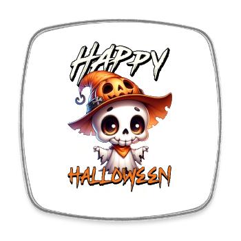 Squelette avec Chapeau de Citrouille Halloween - Magnet carré - blanc - Devant