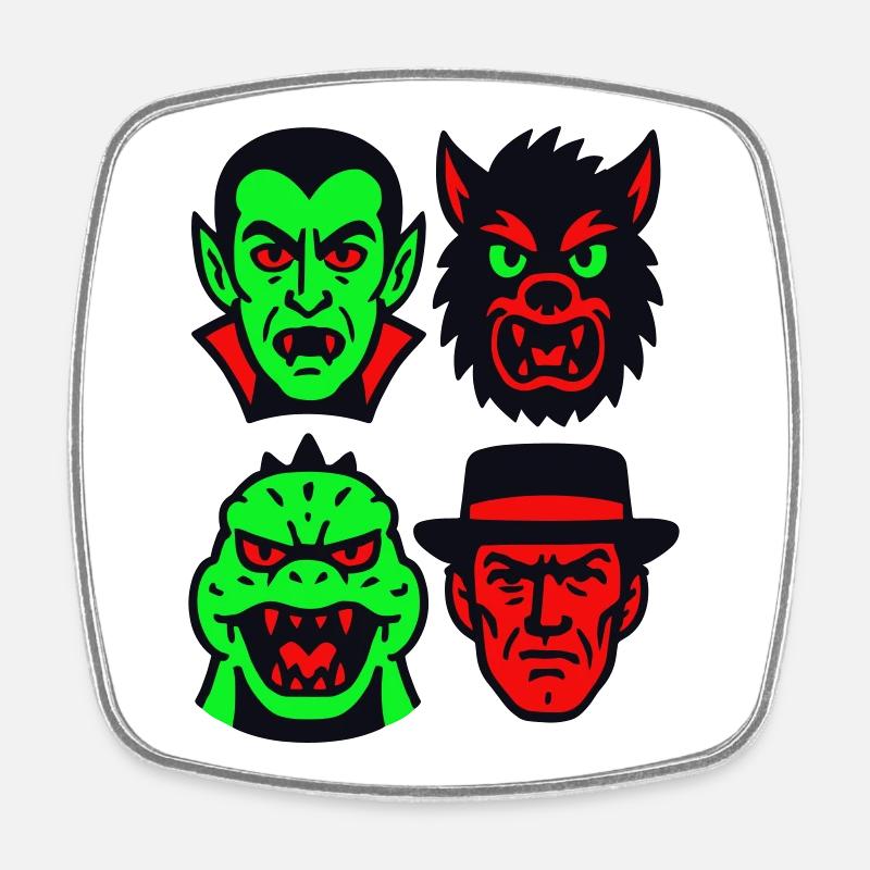 4 Spooky Monsters - Square fridge magnet - white