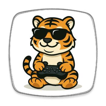 Chilliger Gamer-Tiger - Viereckiger Kühlschrankmagnet - Weiß - Vorne