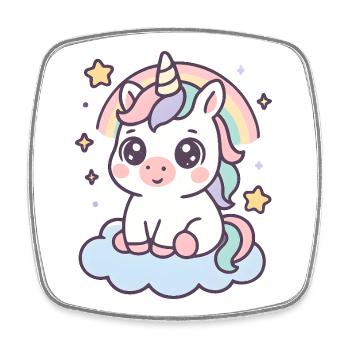 Kawaii Unicorn on Cloud with Rainbow Stars - Square fridge magnet - white - Front