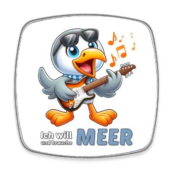 Oiseau de mer joyeux avec guitare - Magnet carré - blanc - Devant