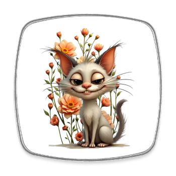 La chatte espiègle Melodie et la splendeur florale. - Magnet carré - blanc - Devant