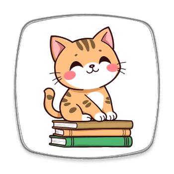 Cat with books - Square fridge magnet - white - Front