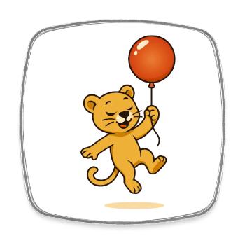 Cheerful lion with balloon soaring through the air - Square fridge magnet - white - Front