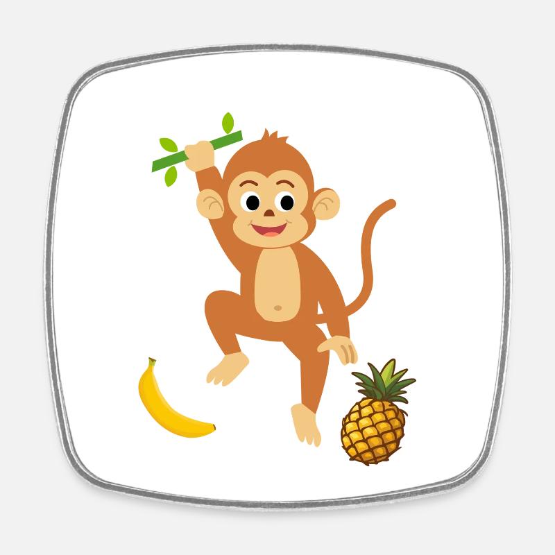 Player Monkey with Pineapple and Banana - Square fridge magnet - white