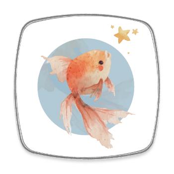 Goldfisch mit Weitblick - Viereckiger Kühlschrankmagnet - Weiß - Vorne