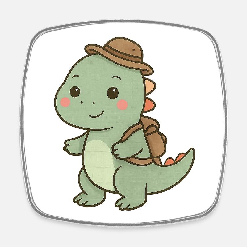 Kuscheliger Dino mit Abenteuerhut - Viereckiger Kühlschrankmagnet - Weiß