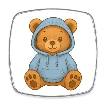Cute Bear in Blue Hoodie - Square fridge magnet - white - Front