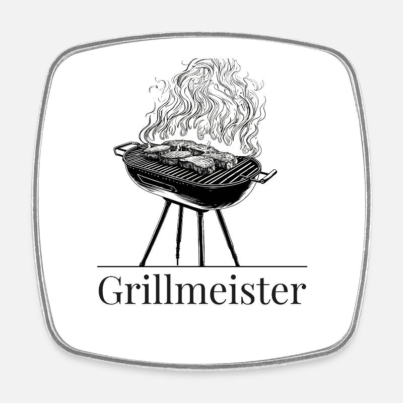 Grill master with smoke and steak - Square fridge magnet - white
