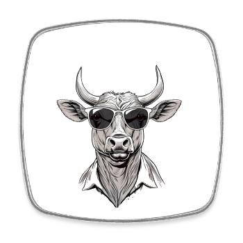 Grillmeister - Buffle cool avec lunettes de soleil - Magnet carré - blanc - Devant