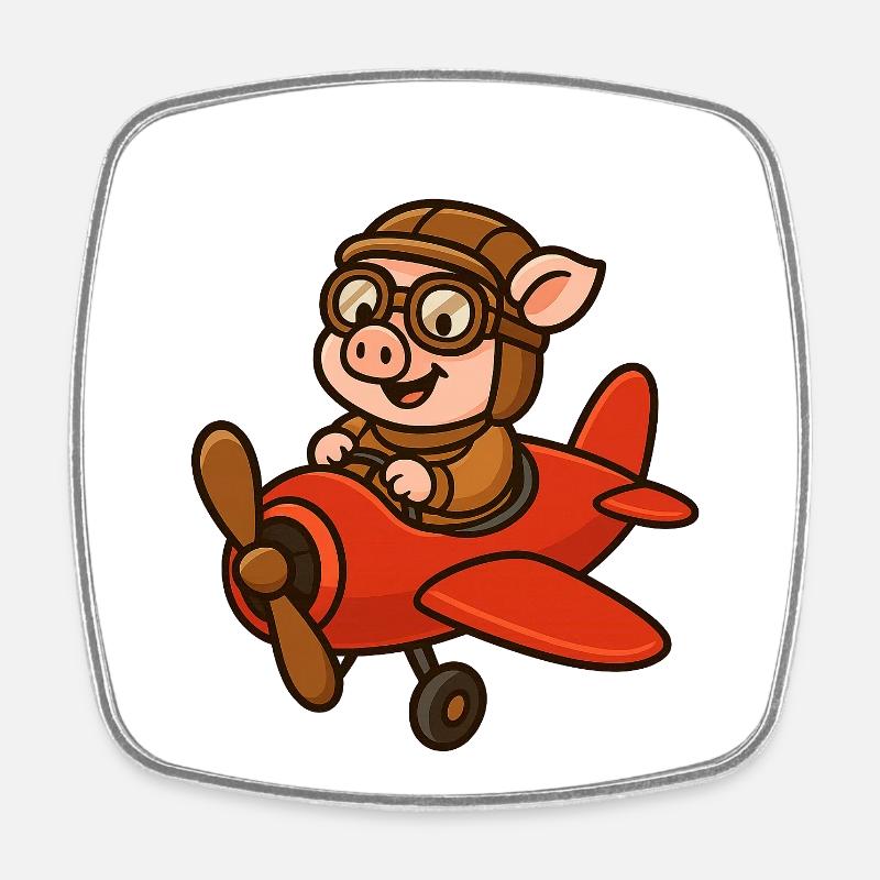 Expressive pig pilot in retro style - Square fridge magnet - white