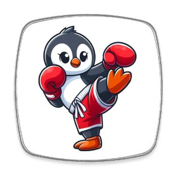 Cool Penguin Boxer Cartoon Kickboxer Martial Arts - Square fridge magnet - white - Front