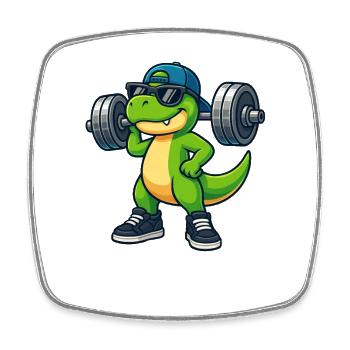 Cooler T-Rex Hantel Gewichtheber Workout Fitness - Viereckiger Kühlschrankmagnet - Weiß - Vorne