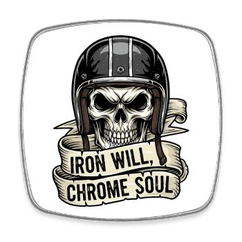 Iron Will, Chrome Soul - Square fridge magnet - white - Front