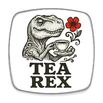 Dinosaurier mit Tee und Blumenakzent - Viereckiger Kühlschrankmagnet - Weiß - Vorne