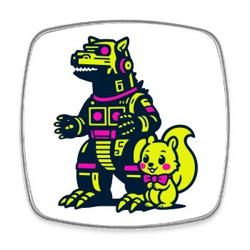 Mecha Dragon avec écureuil - Magnet carré - blanc - Devant