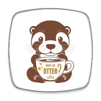 Loutre, sucrée avec tasse à café « Wanna an OTTER coffee » - Magnet carré - blanc - Devant