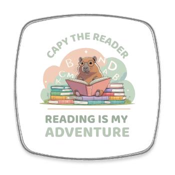 Capybara while reading - Reading adventure - Square fridge magnet - white - Front