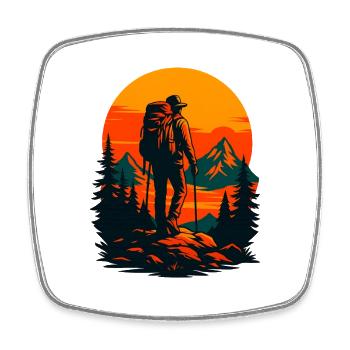 Adventurer at Sunset in the Mountains - Square fridge magnet - white - Front