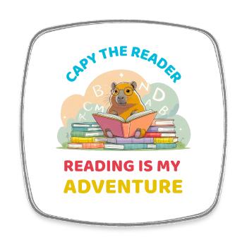 lustiges Capybara beim Lesen zwischen Bücherstapel - Viereckiger Kühlschrankmagnet - Weiß - Vorne