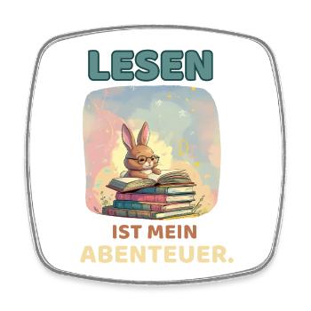 Cute bunny reading adventure book - Square fridge magnet - white - Front