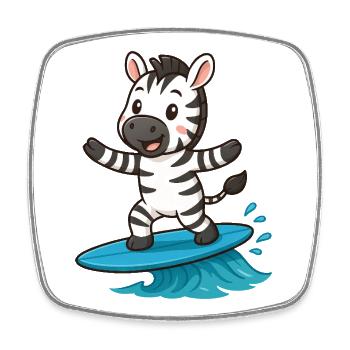 Kawaii zèbre surfeur planche de surf Surf été - Magnet carré - blanc - Devant
