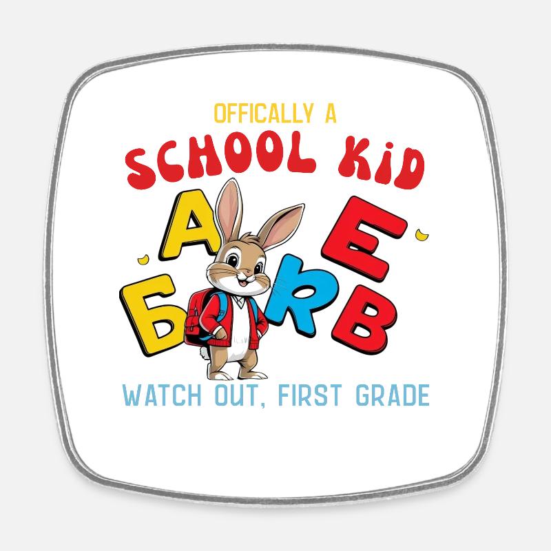 Schoolchild with ABC letters design - Square fridge magnet - white