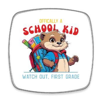 Witziges Schulkind mit Rucksack Design - Viereckiger Kühlschrankmagnet - Weiß - Vorne