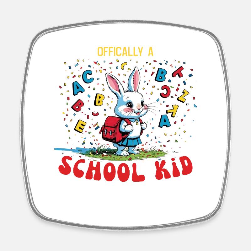 Cute bunny schoolchild design - Square fridge magnet - white