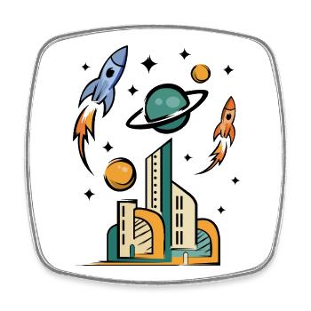 Futuristische Stadt mit Raketen - Viereckiger Kühlschrankmagnet - Weiß - Vorne