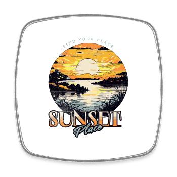 Illustration de coucher de soleil sur le lac - Magnet carré - blanc - Devant