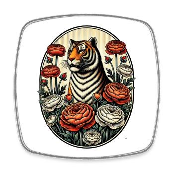 Tiger und Pfingstrosen Vintage Illustration - Viereckiger Kühlschrankmagnet - Weiß - Vorne