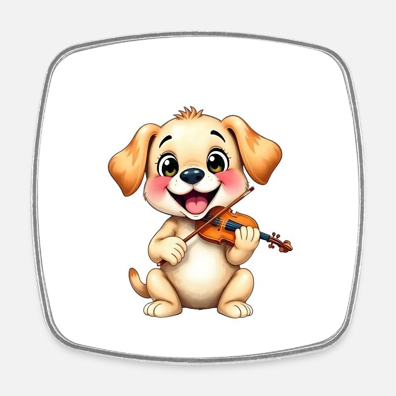Chiot jouant du violon - Magnet carré - blanc