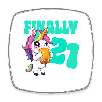 Unicorn Finally 21 - Beer Birthday Unicorn - Square fridge magnet - white - Front